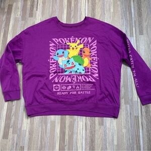 Pokemon Purple Sweatshirt with Colorful Characters Women’s Size XL